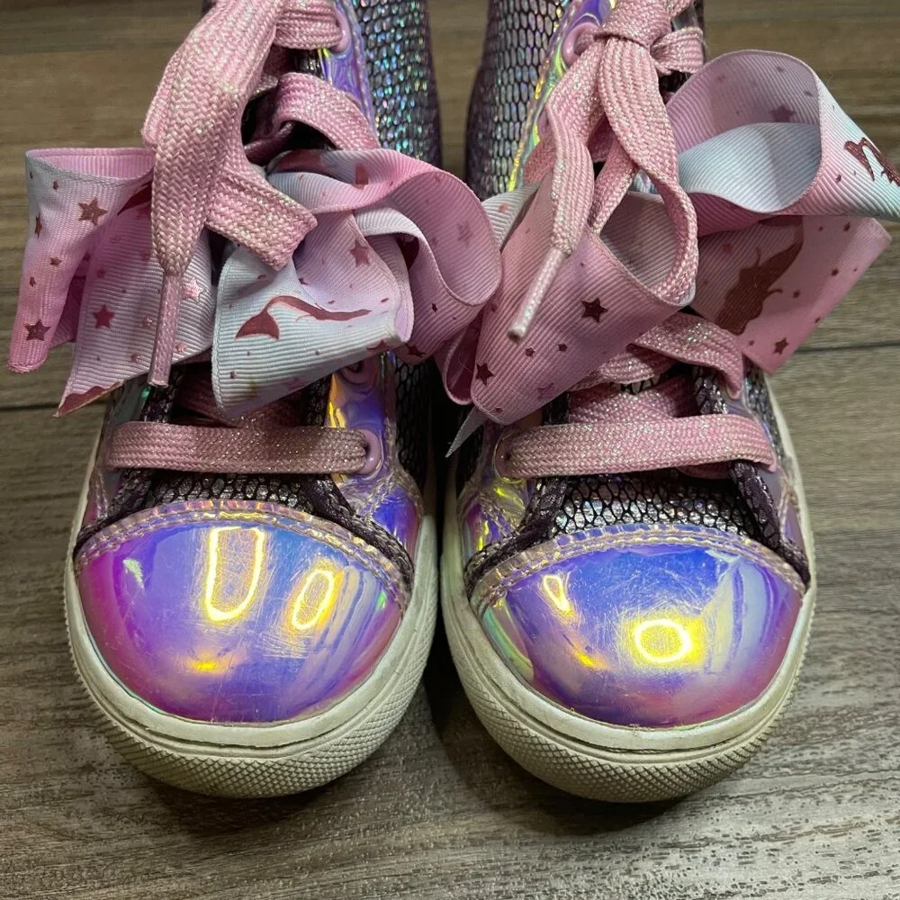 Jojo Siwa Mermaid Shimmer High Top Shoes Girls Sz. 1 Lace Up Sneakers Bow Accent
